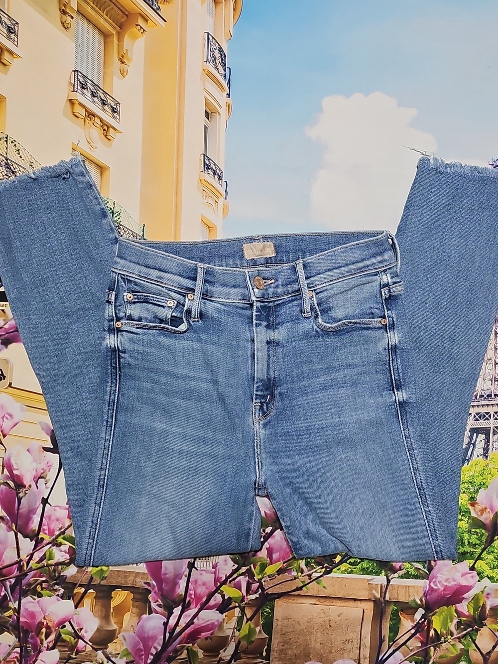 Mother High Waisted Raw Hem Blue Jeans Size 25 - Picture 2 of 9